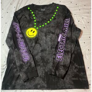 Insomniac Electric Mile Tie Dye Long Sleeve Shirt Mens XL Rave Smiley Face Black